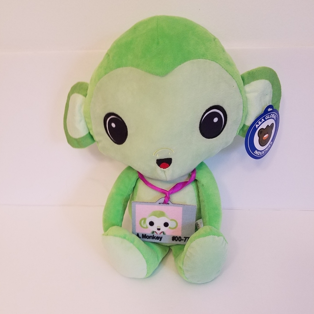 NWT A&A Global Industries Plush Monkey Lime Green Stuffed Animal 12"
